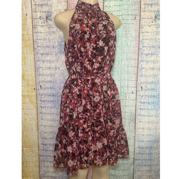 Just...Taylor Dresses & Skirts - Just Taylor High Neck Ruffled Skirt Burgundy Floral Print Womens Size 6 Dress
